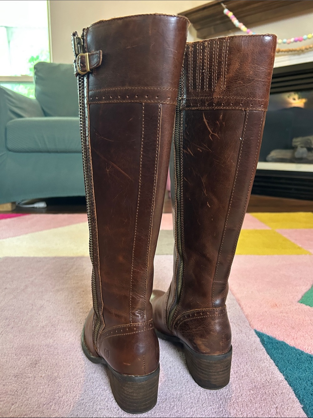 Born Poly Classic Brown Leather Knee-High Women's Riding Boots Double Zip Size 6 - Picture 6 of 17